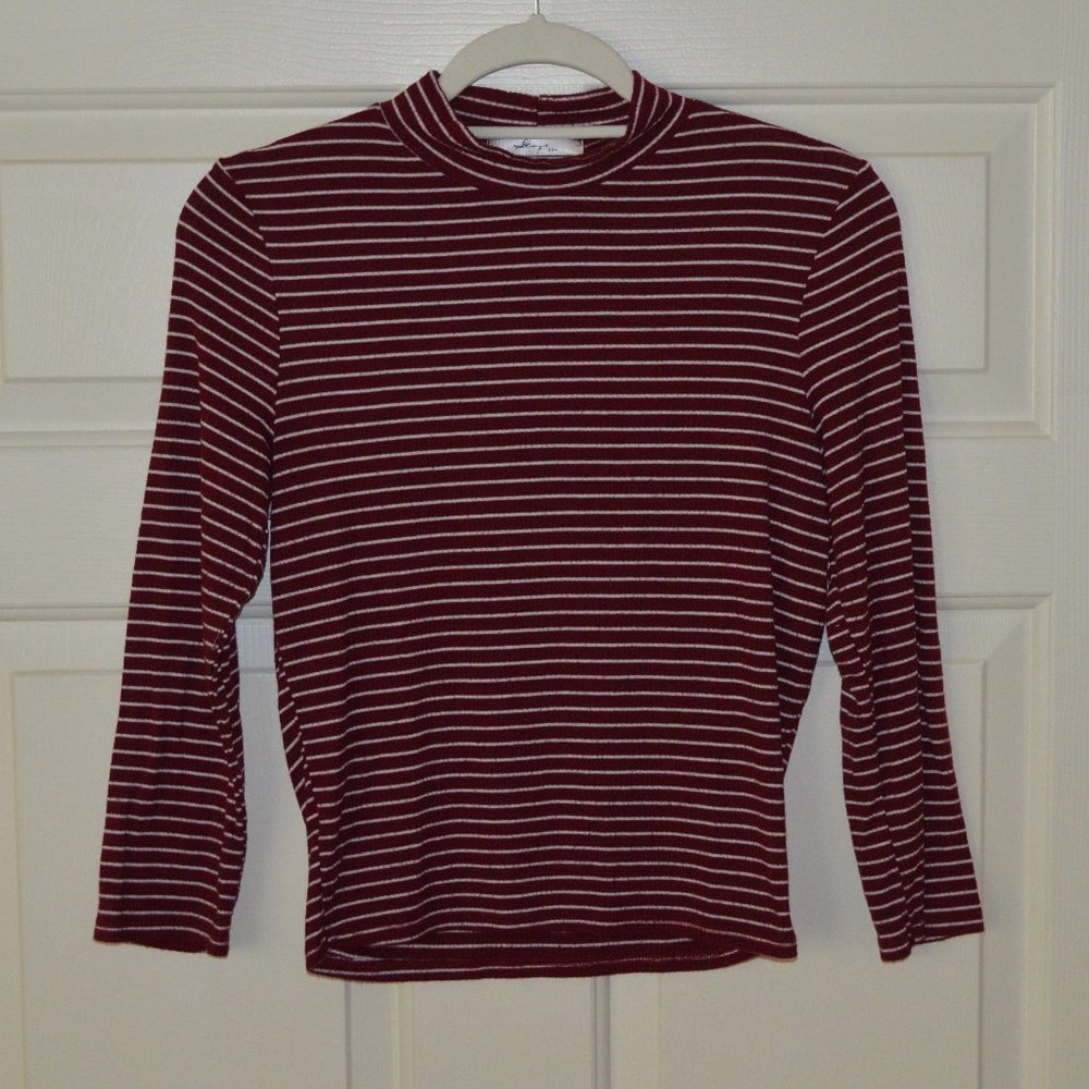 Red and White Striped Mock Neck Long Sleeve